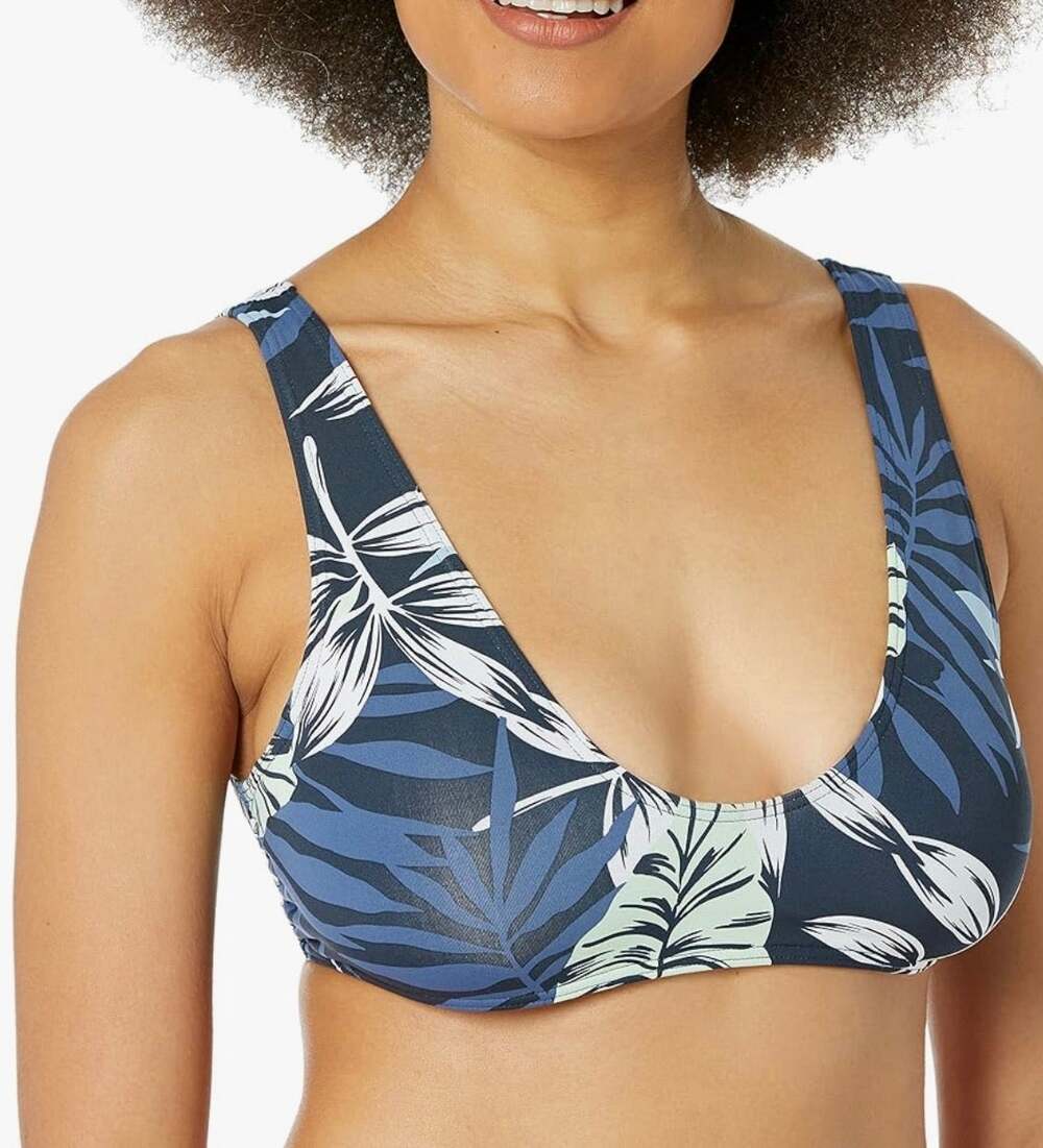 Roxy Elongated Triangle Bikini Top Mood Indigo Seaside Tropics S NWT